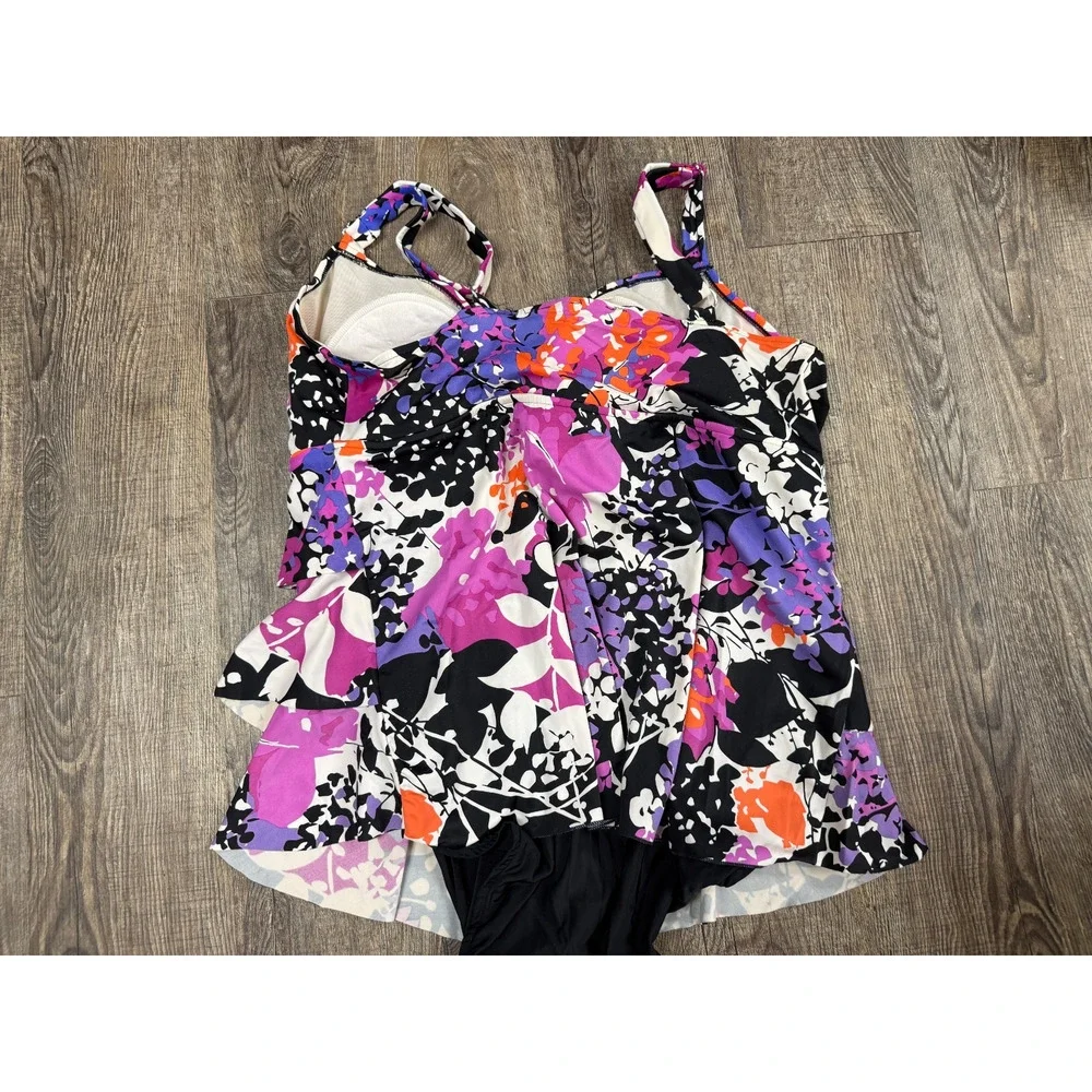 Swim Solutions Floral Tiered One-Piece Swimsuit Tummy Control Plus Size 18W - Picture 3 of 3